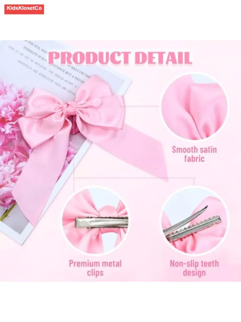 8-Piece Silky Satin Oversized Big Hair Bow Alligator Clips Barrettes